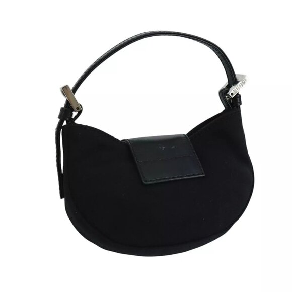 FENDI Mini Croissant Hand Bag Nylon Black Silver Auth - Picture 2 of 15